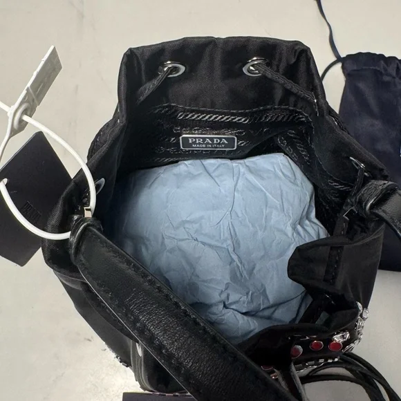 Prada Black Re-Nylon Embroidered Mini Bucket Bag - Picture 9 of 9